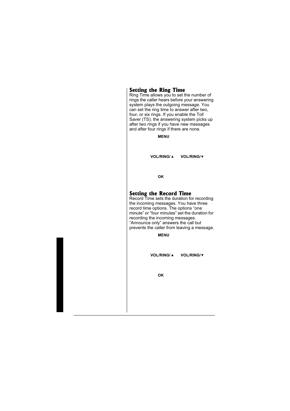 Setting the ring time, Setting the record time | Radio Shack 43-3880 User Manual | Page 22 / 72