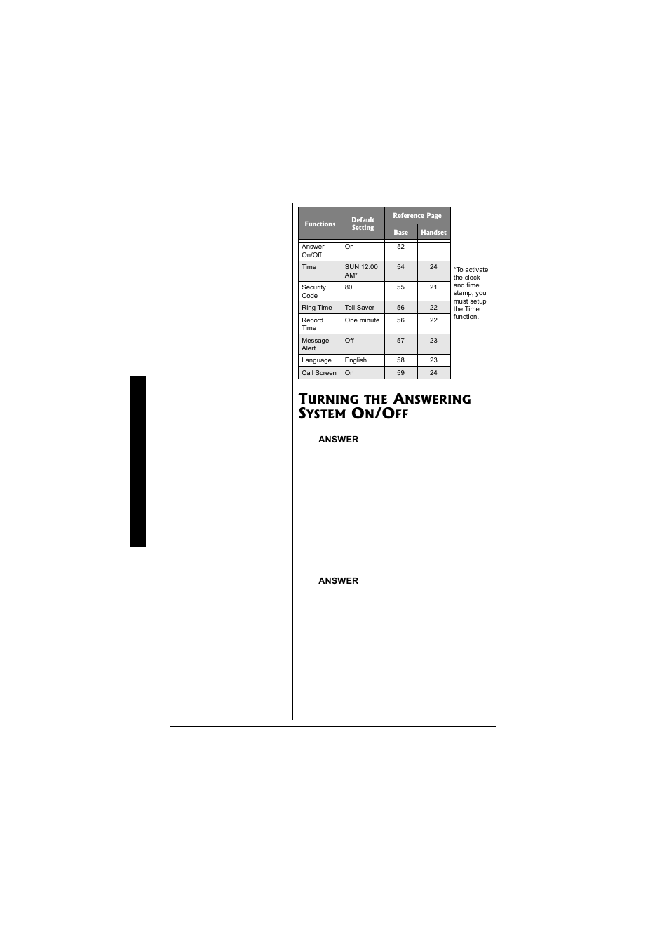 Urning the, Nswering, Ystem | Radio Shack 43-3880 User Manual | Page 52 / 72