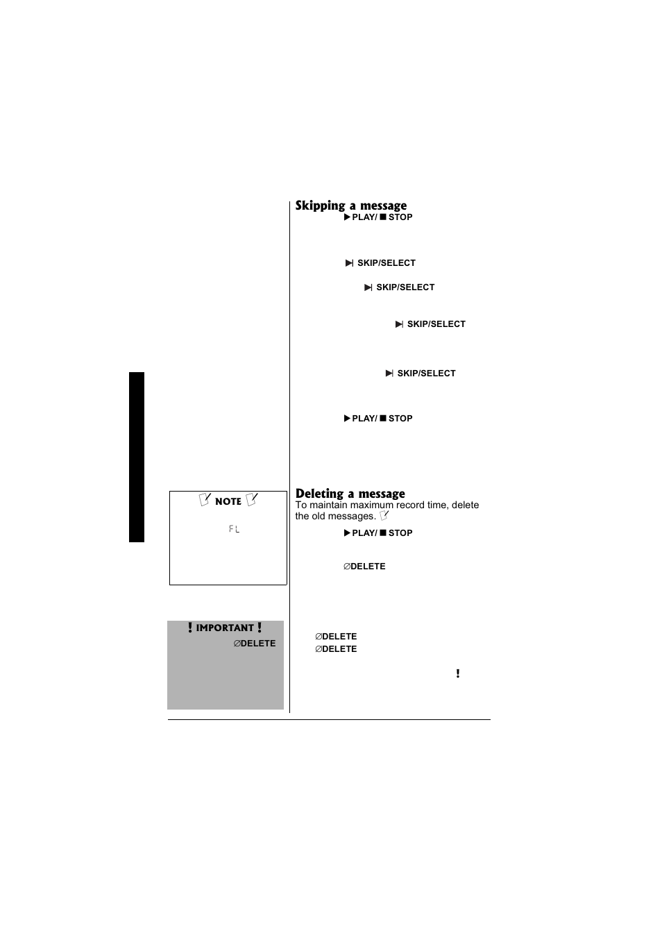 Skipping a message, Deleting a message | Radio Shack 43-3880 User Manual | Page 62 / 72