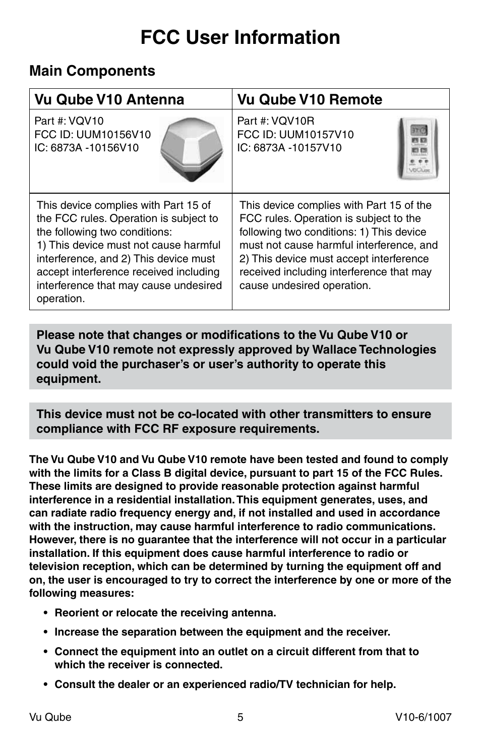 Fcc user information | Radio Shack Vu Qube V10 User Manual | Page 5 / 12