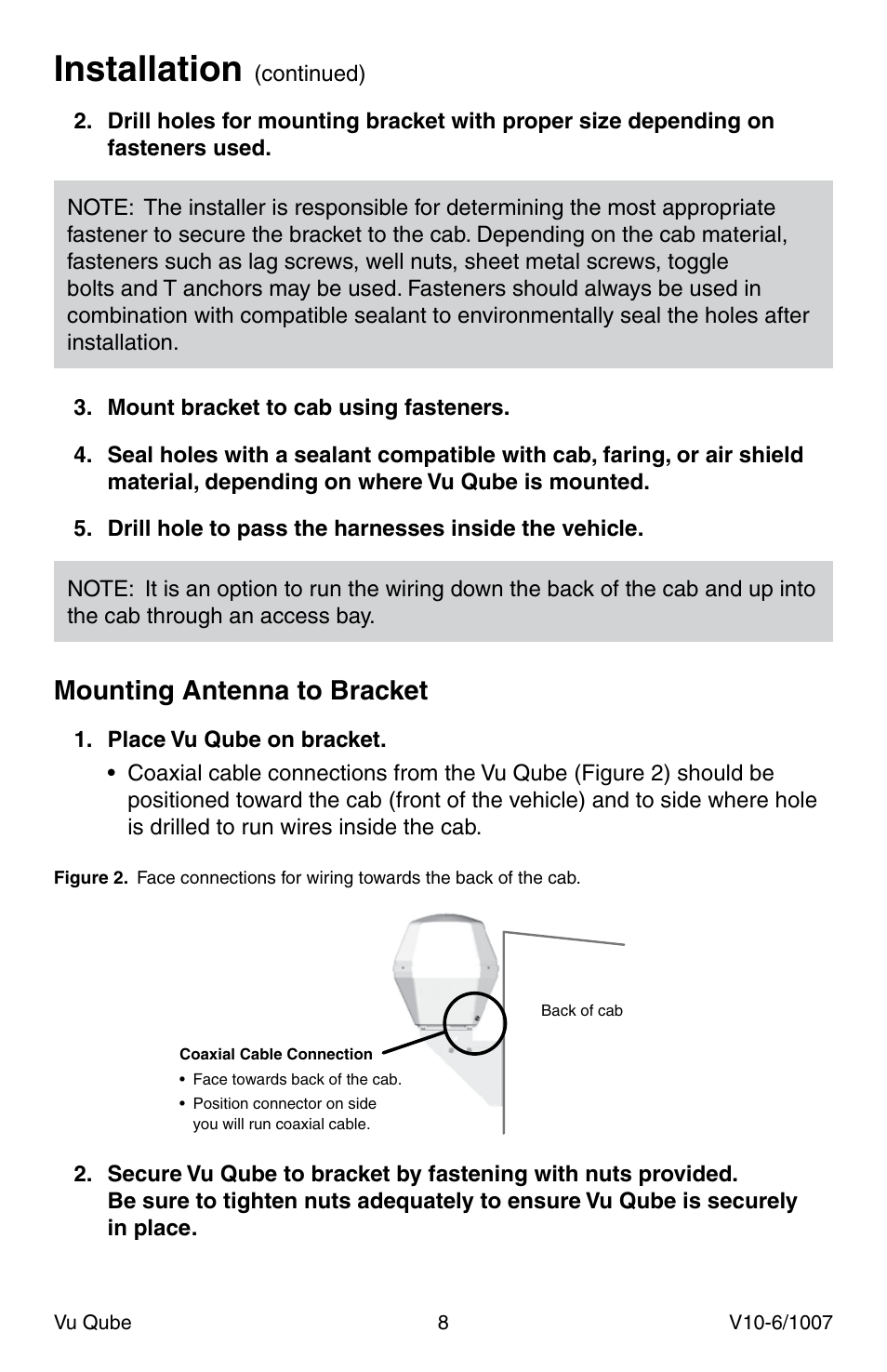 Installation, Mounting antenna to bracket | Radio Shack Vu Qube V10 User Manual | Page 8 / 12