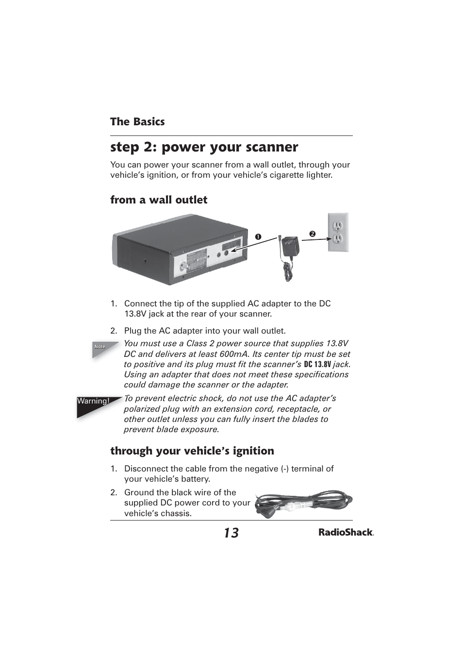 Step 2: power your scanner, The basics, Through your vehicle’s ignition | Radio Shack PRO-2096 User Manual | Page 13 / 84