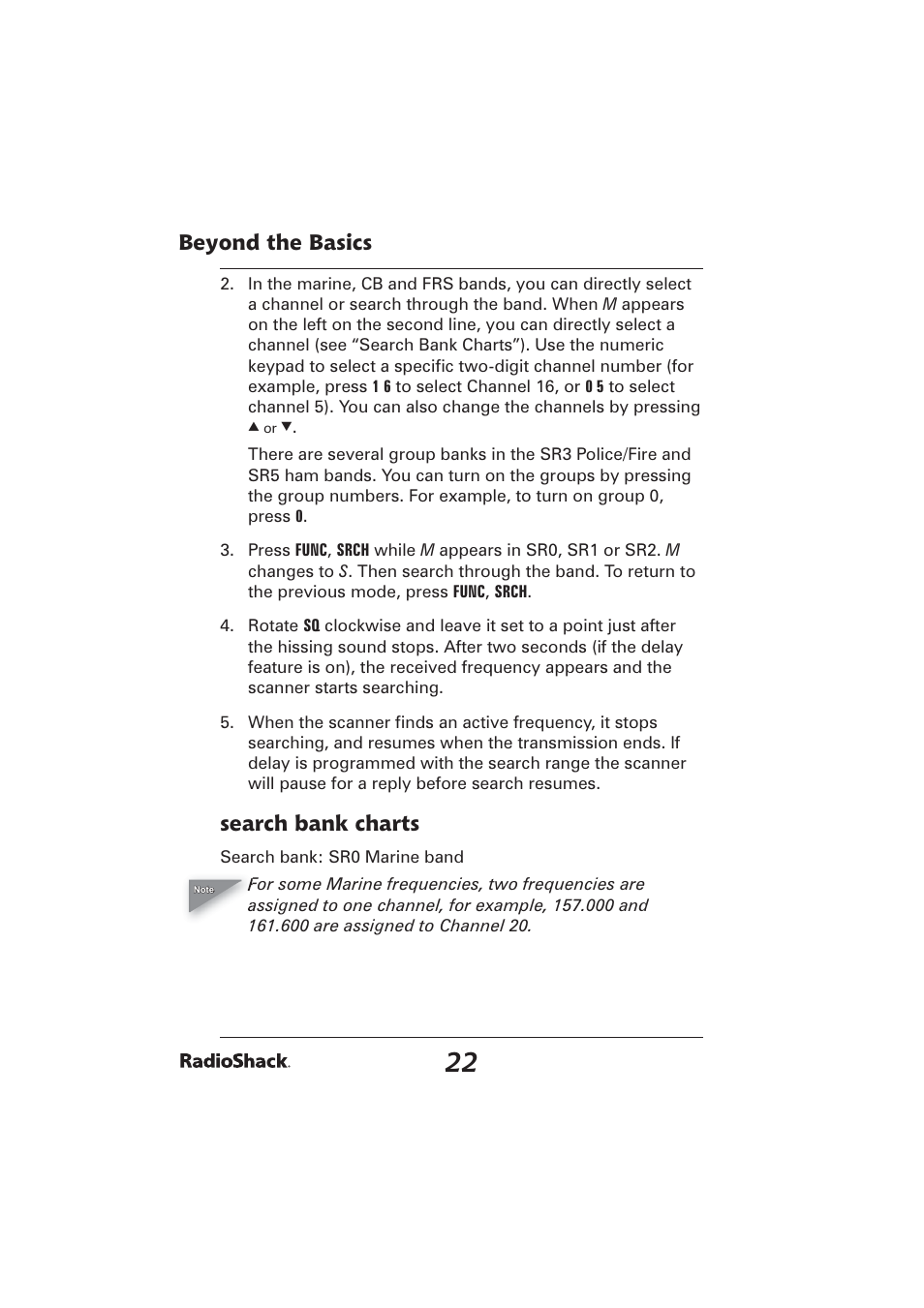 Beyond the basics, Search bank charts | Radio Shack PRO-2096 User Manual | Page 22 / 84