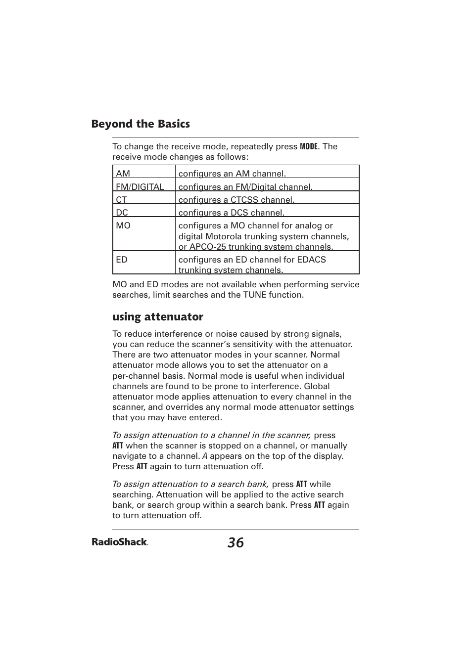 Beyond the basics, Using attenuator | Radio Shack PRO-2096 User Manual | Page 36 / 84