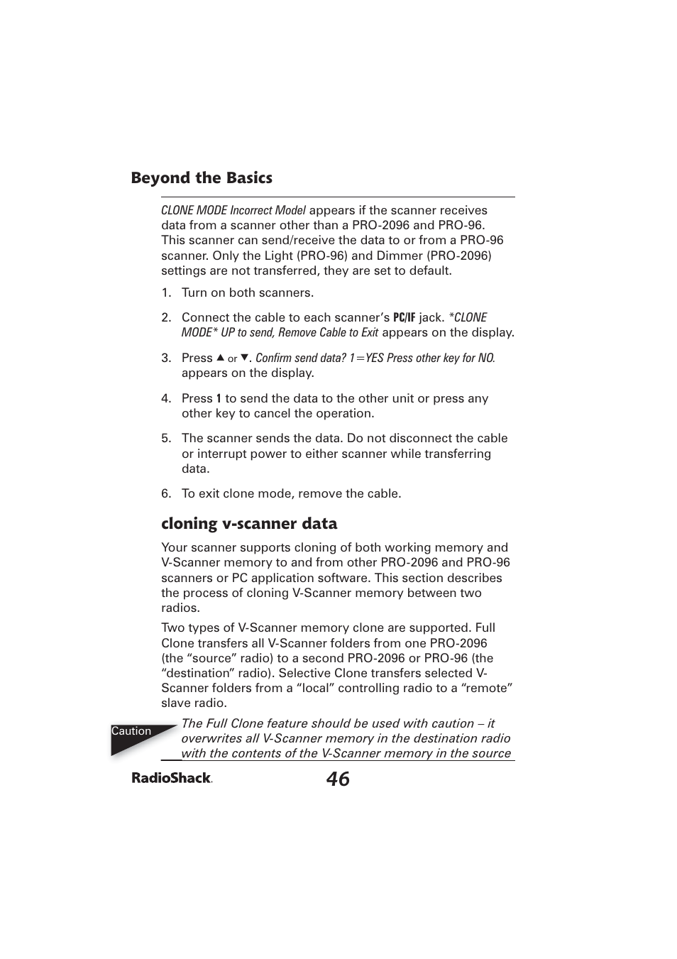 Beyond the basics, Cloning v-scanner data | Radio Shack PRO-2096 User Manual | Page 46 / 84