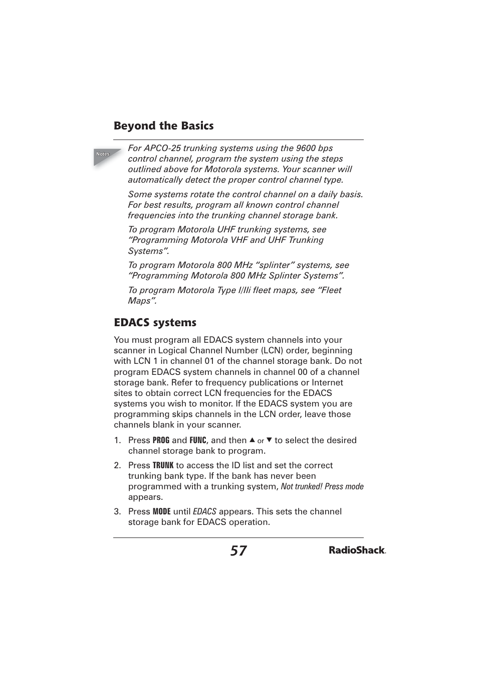 Beyond the basics, Edacs systems | Radio Shack PRO-2096 User Manual | Page 57 / 84