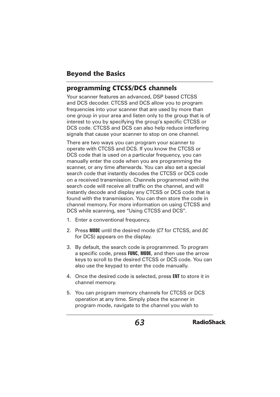 Beyond the basics programming ctcss/dcs channels | Radio Shack PRO-2096 User Manual | Page 63 / 84
