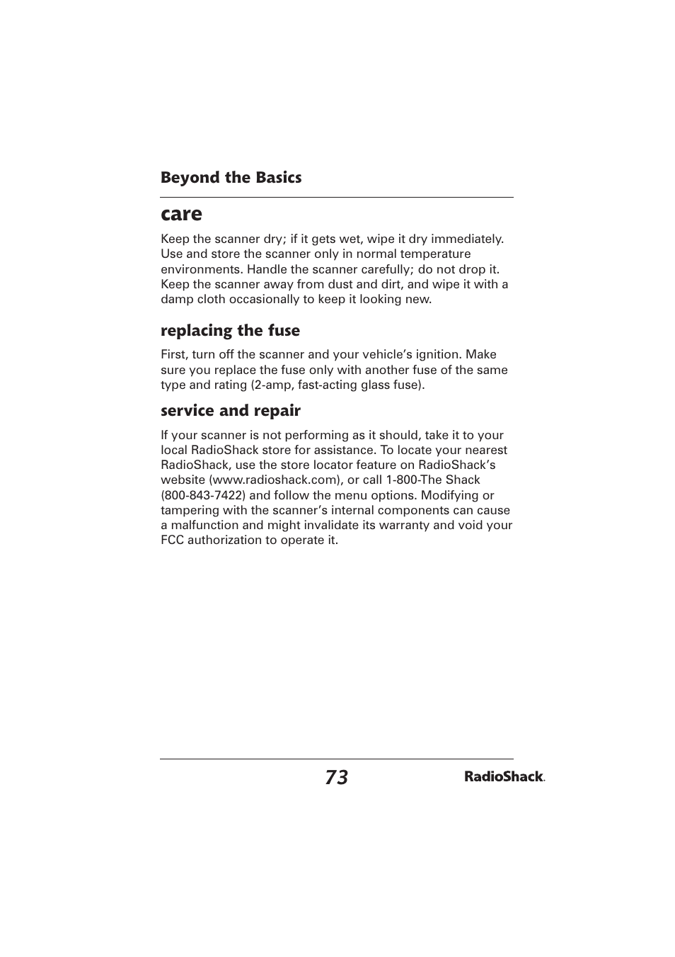 Care | Radio Shack PRO-2096 User Manual | Page 73 / 84