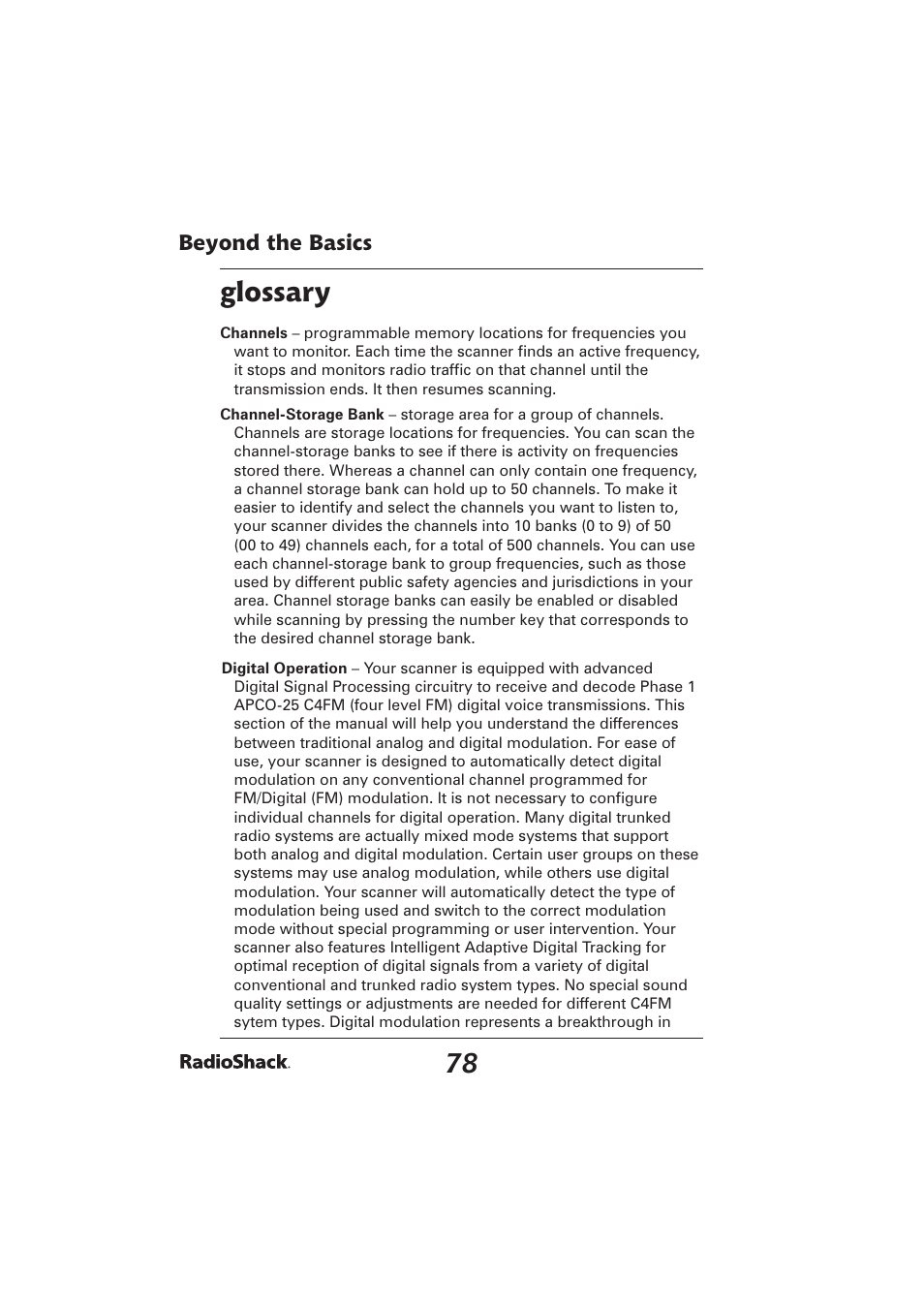 Glossary | Radio Shack PRO-2096 User Manual | Page 78 / 84