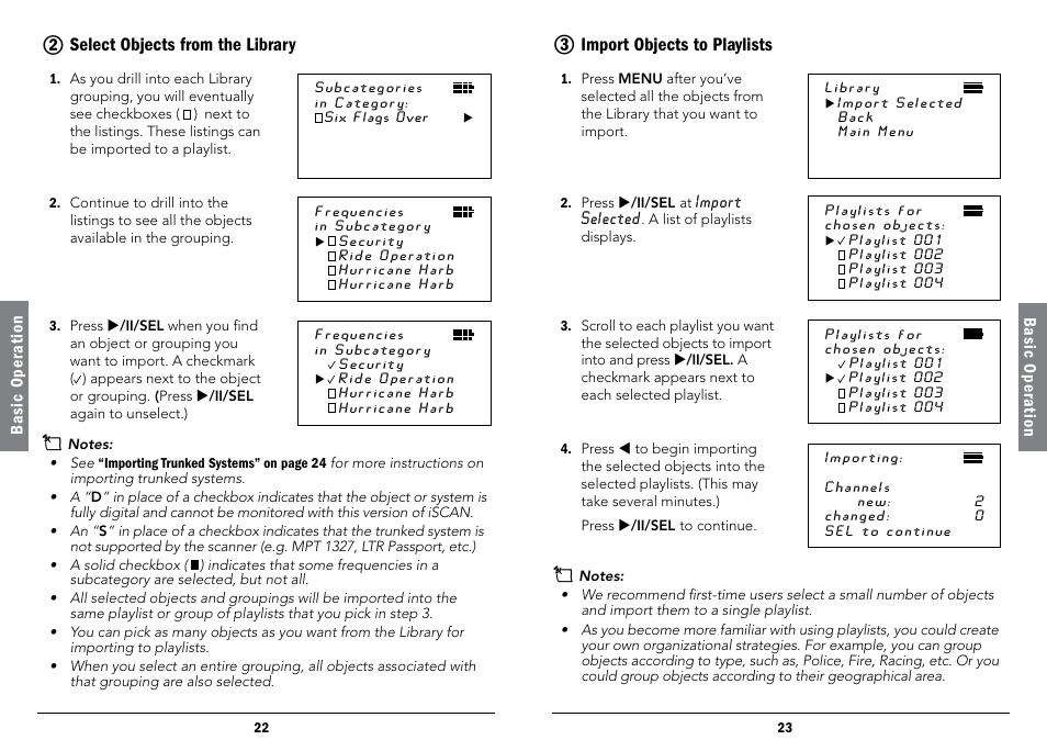 2 select objects from the library, 3 import objects to playlists, Select objects from the library | Import objects to playlists | Radio Shack iScan PRO-107 User Manual | Page 12 / 33