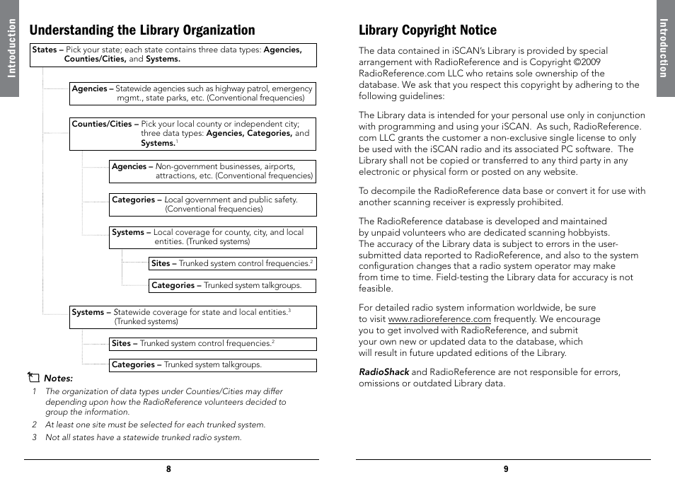 Understanding the library organization, Library copyright notice | Radio Shack iScan PRO-107 User Manual | Page 5 / 33