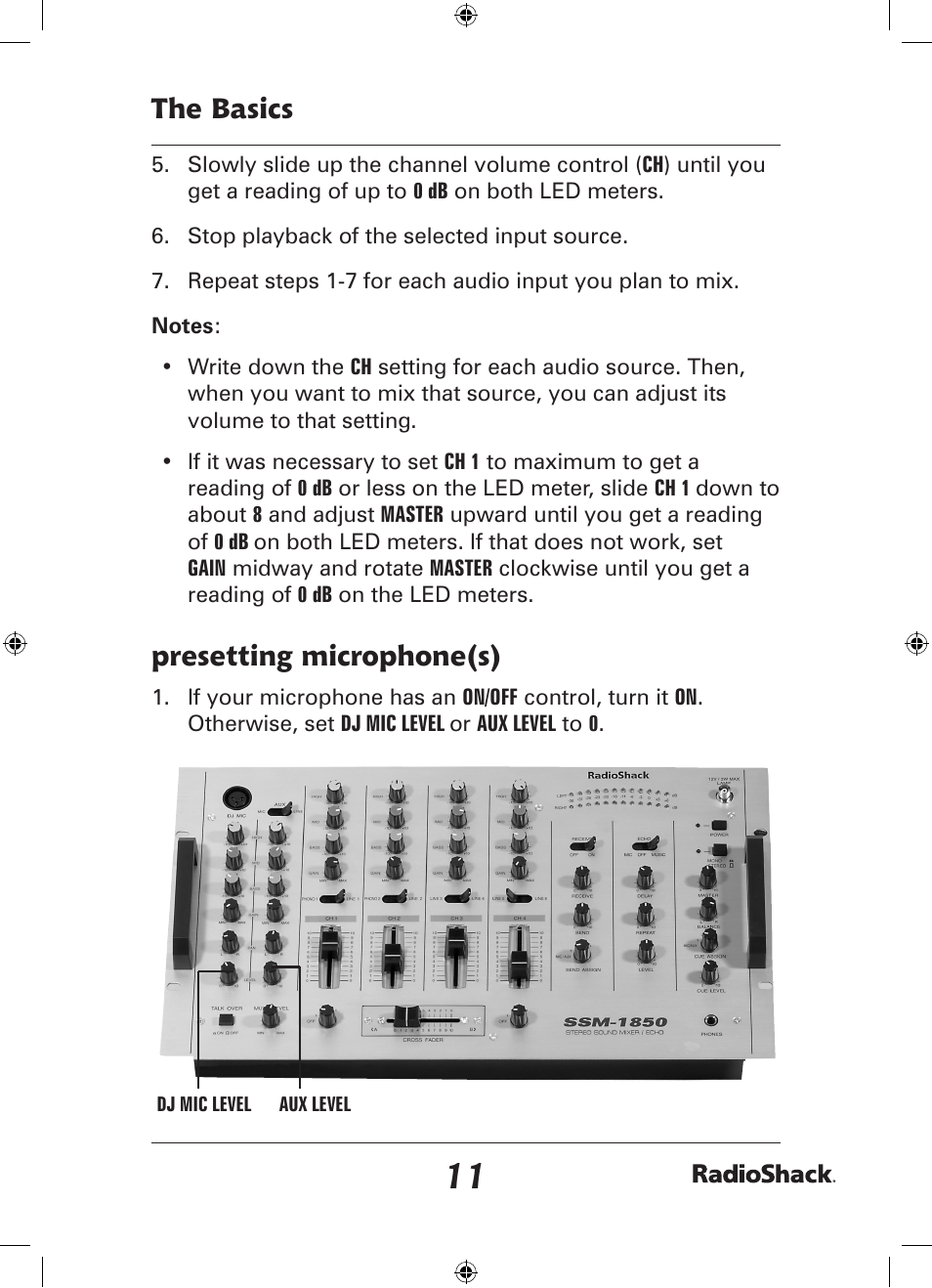 The basics, Presetting microphone(s) | Radio Shack 32-2058 User Manual | Page 11 / 24
