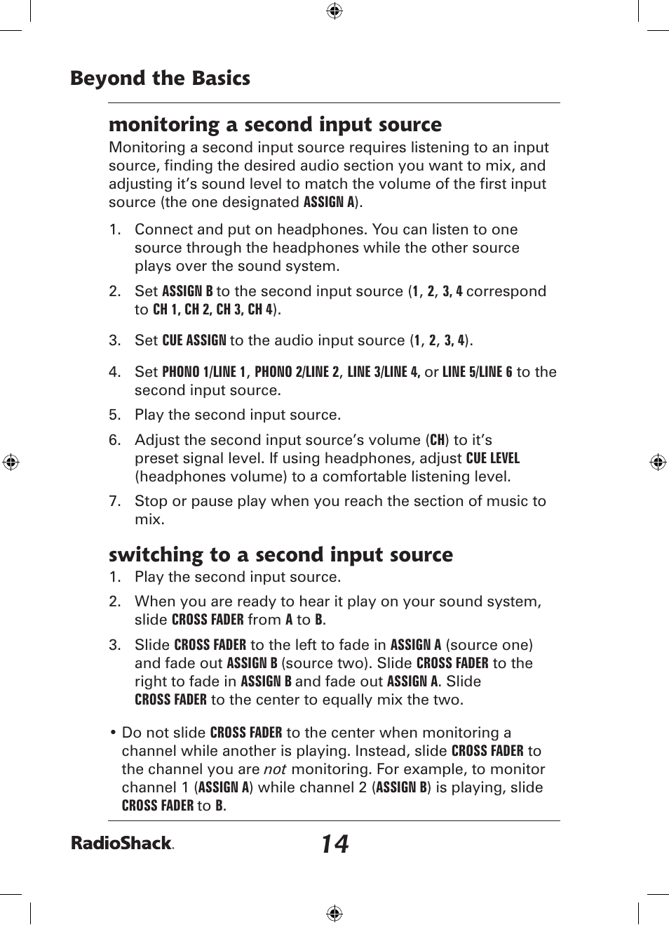 Beyond the basics monitoring a second input source, Switching to a second input source | Radio Shack 32-2058 User Manual | Page 14 / 24