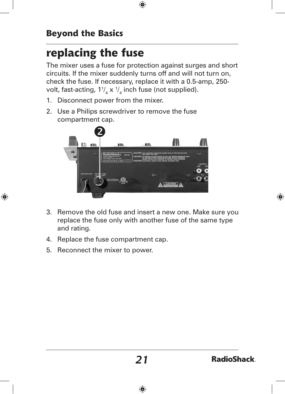 Replacing the fuse, Beyond the basics | Radio Shack 32-2058 User Manual | Page 21 / 24