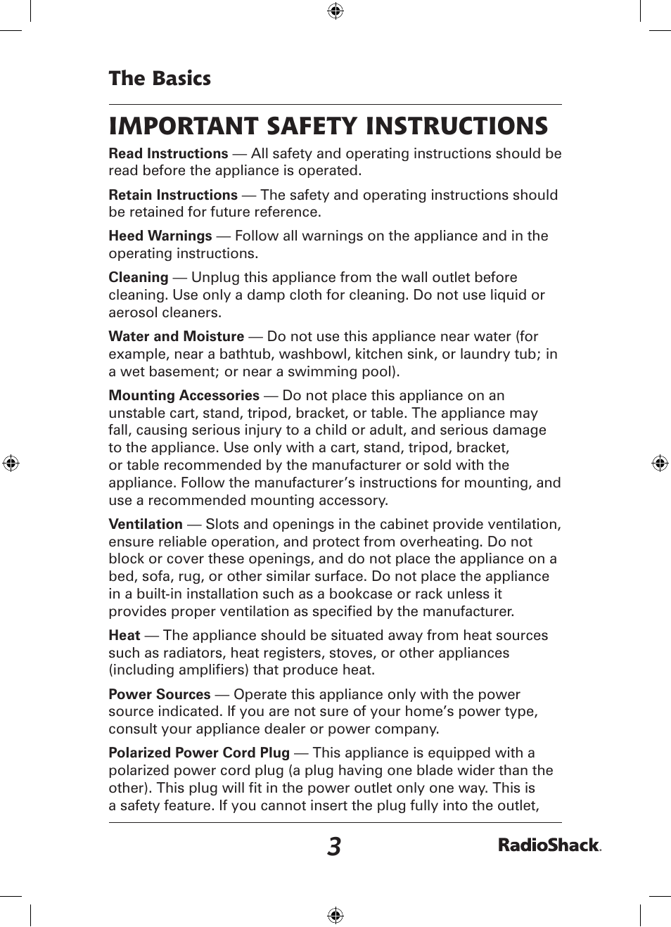 Important safety instructions | Radio Shack 32-2058 User Manual | Page 3 / 24