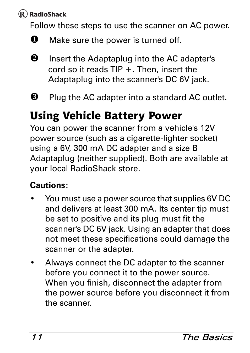 Using vehicle battery power | Radio Shack PRO-83 User Manual | Page 11 / 64