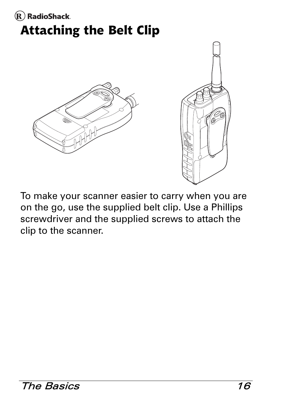 Attaching the belt clip | Radio Shack PRO-83 User Manual | Page 16 / 64
