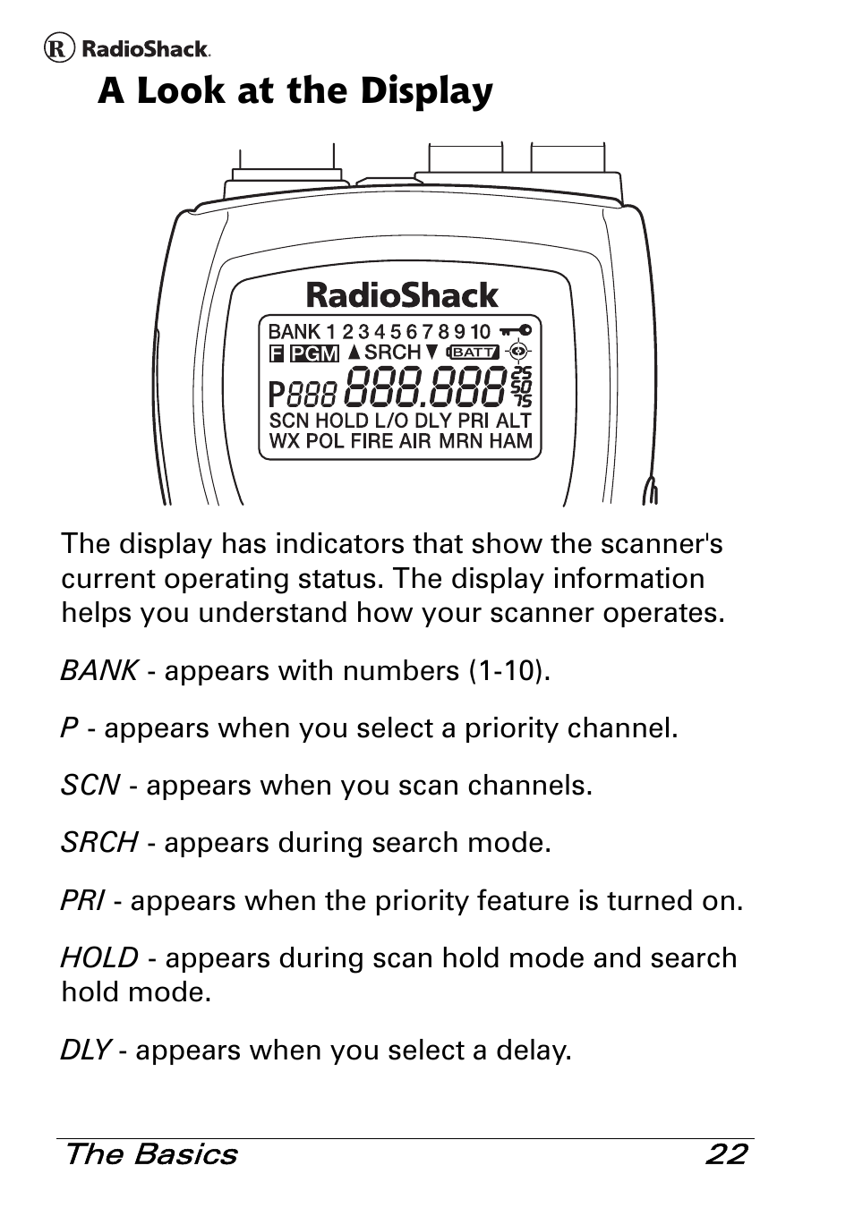 A look at the display | Radio Shack PRO-83 User Manual | Page 22 / 64