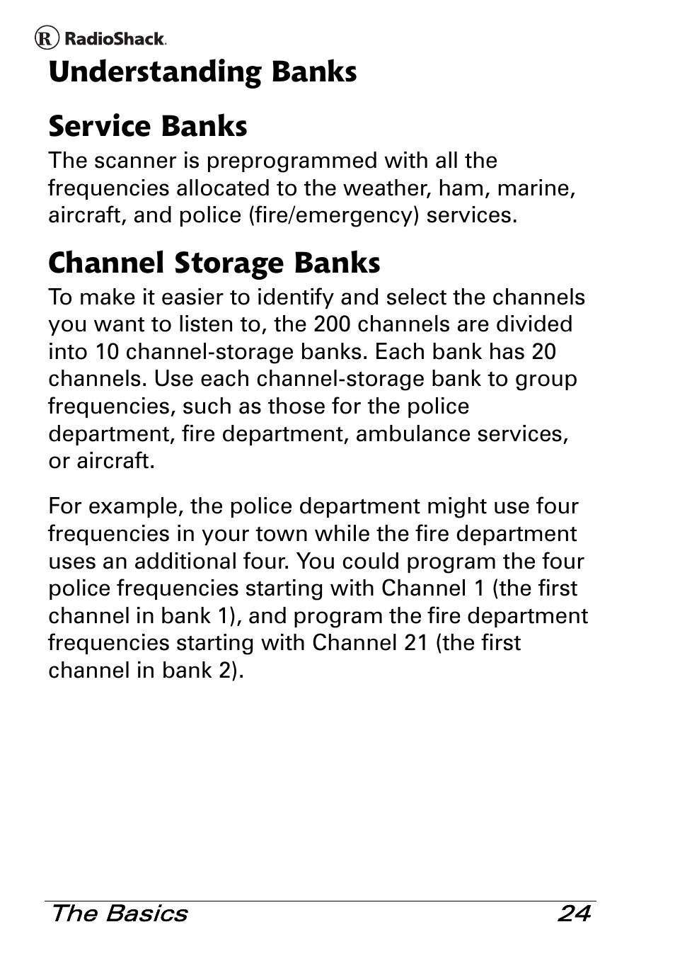 Understanding banks service banks, Channel storage banks | Radio Shack PRO-83 User Manual | Page 24 / 64