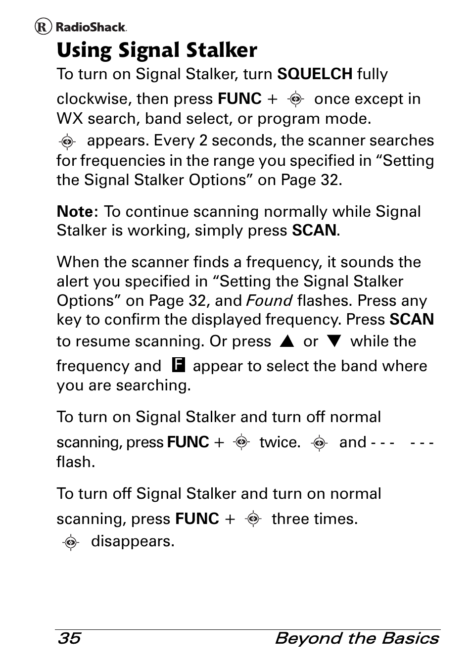 Using signal stalker | Radio Shack PRO-83 User Manual | Page 35 / 64