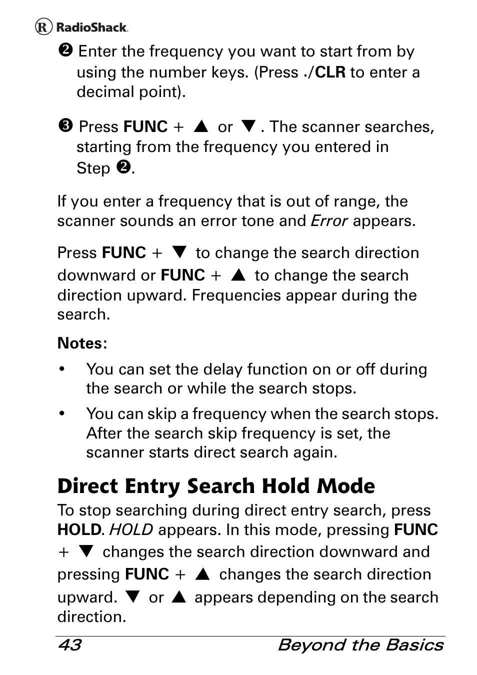 Direct entry search hold mode | Radio Shack PRO-83 User Manual | Page 43 / 64