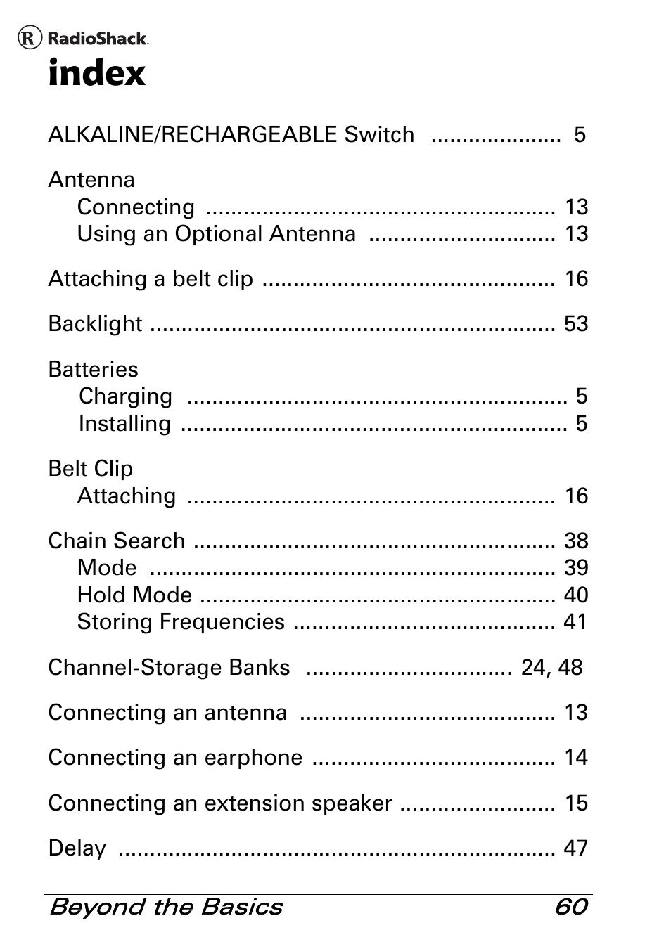 Index | Radio Shack PRO-83 User Manual | Page 60 / 64