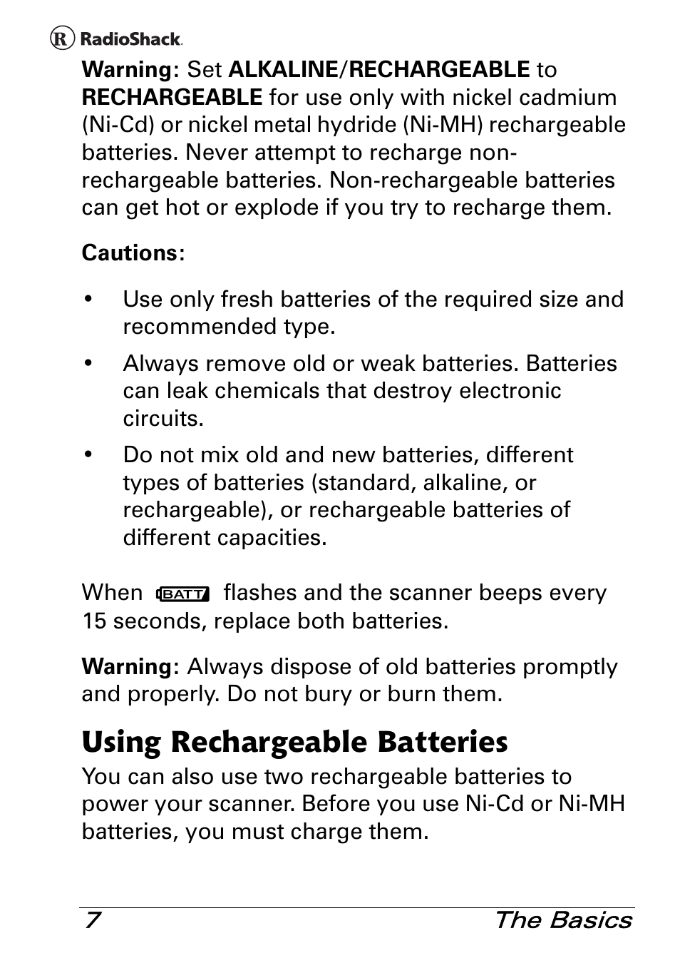 Using rechargeable batteries | Radio Shack PRO-83 User Manual | Page 7 / 64