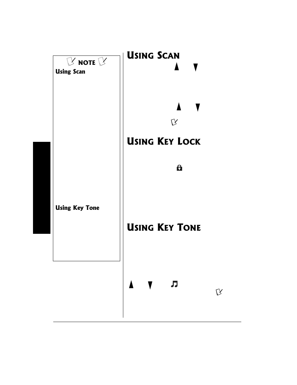 Using scan using key lock using key tone | Radio Shack 21-1902 User Manual | Page 14 / 28