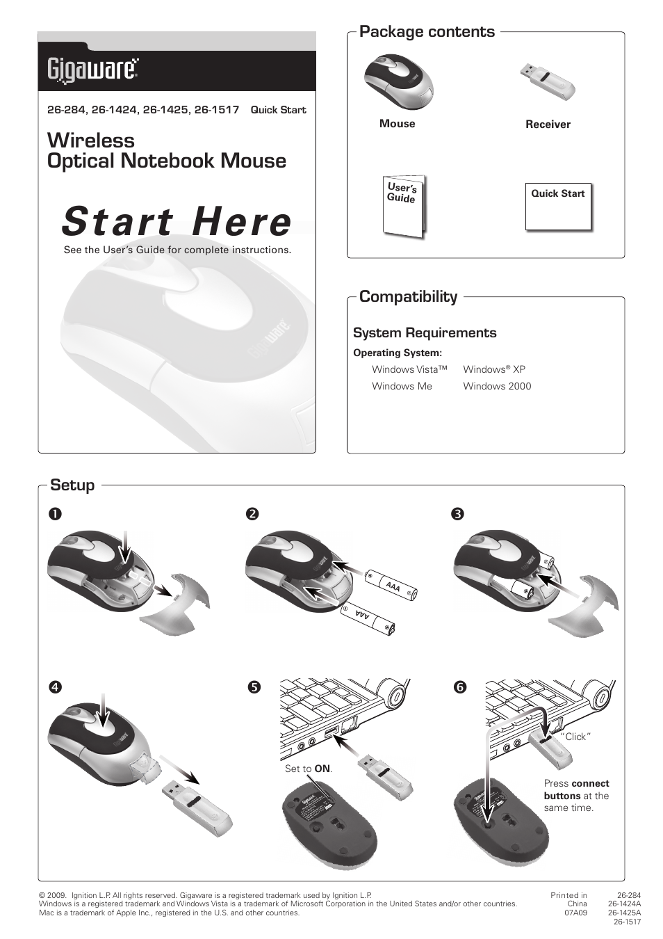 Radio Shack Gigaware 26-1425A User Manual | 1 page