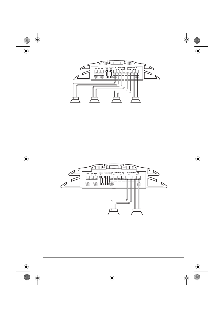 Connecting four speakers, Connecting two speakers (unbridged connection) | Radio Shack XL-260 User Manual | Page 13 / 24