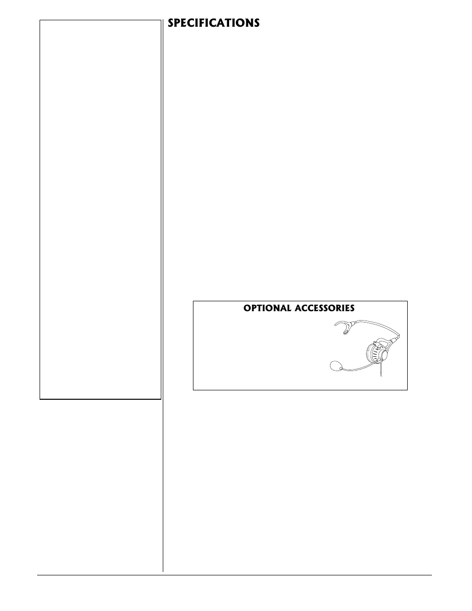 Specifications, Optional accessories | Radio Shack 43-3585 User Manual | Page 16 / 16
