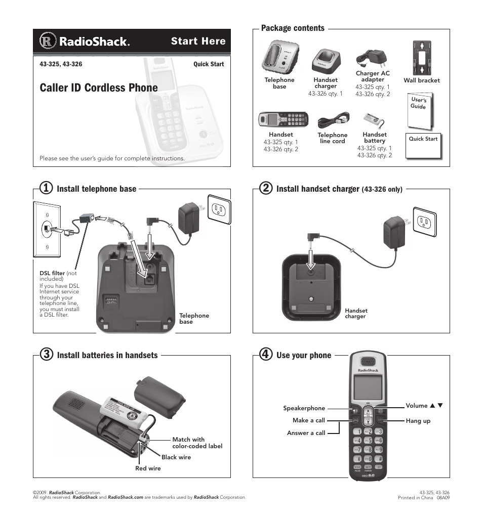 Radio Shack 43-325 User Manual | 1 page