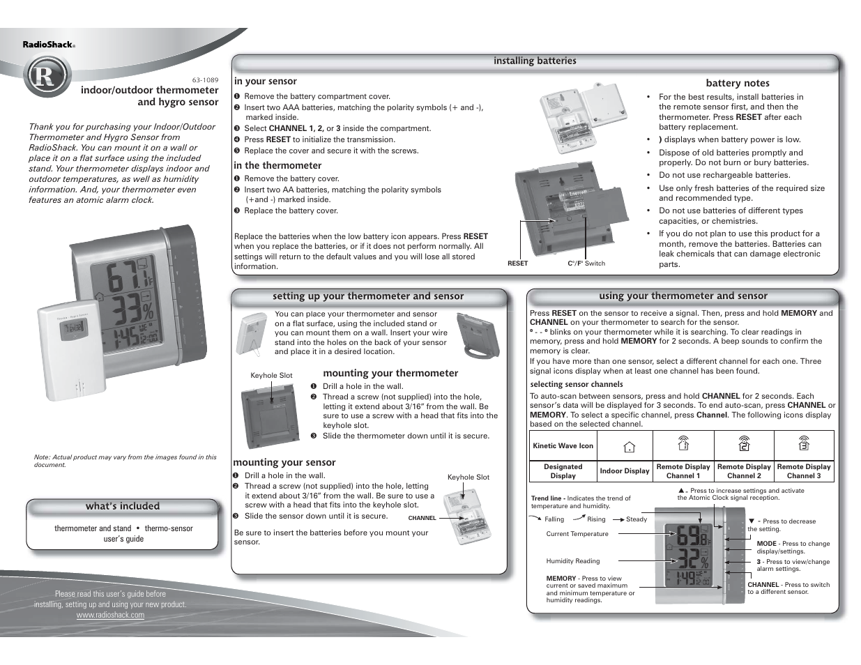 Radio Shack 63-1089 User Manual | 2 pages