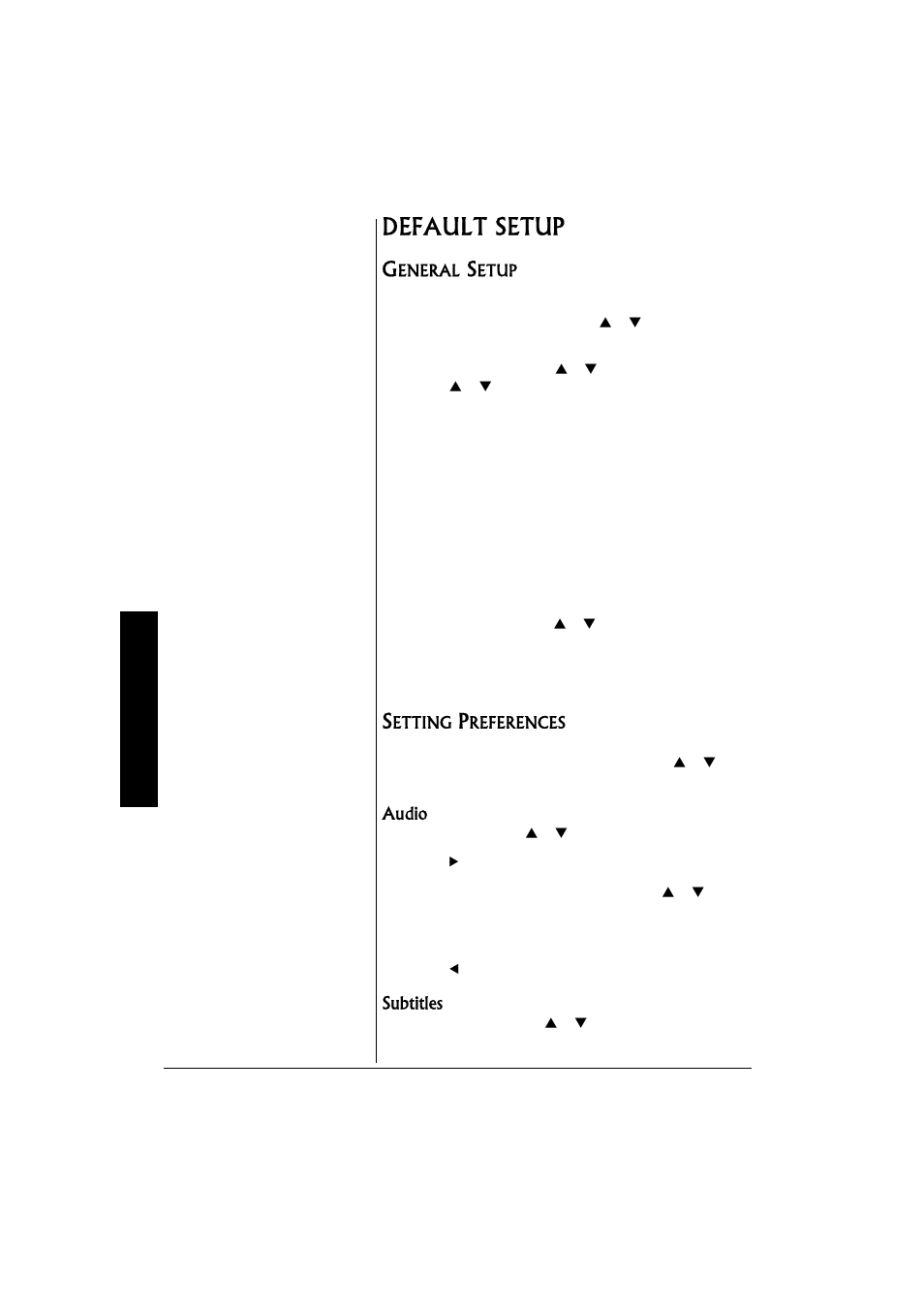 Default setup, General setup setting preferences | Radio Shack 16-3314 User Manual | Page 20 / 28