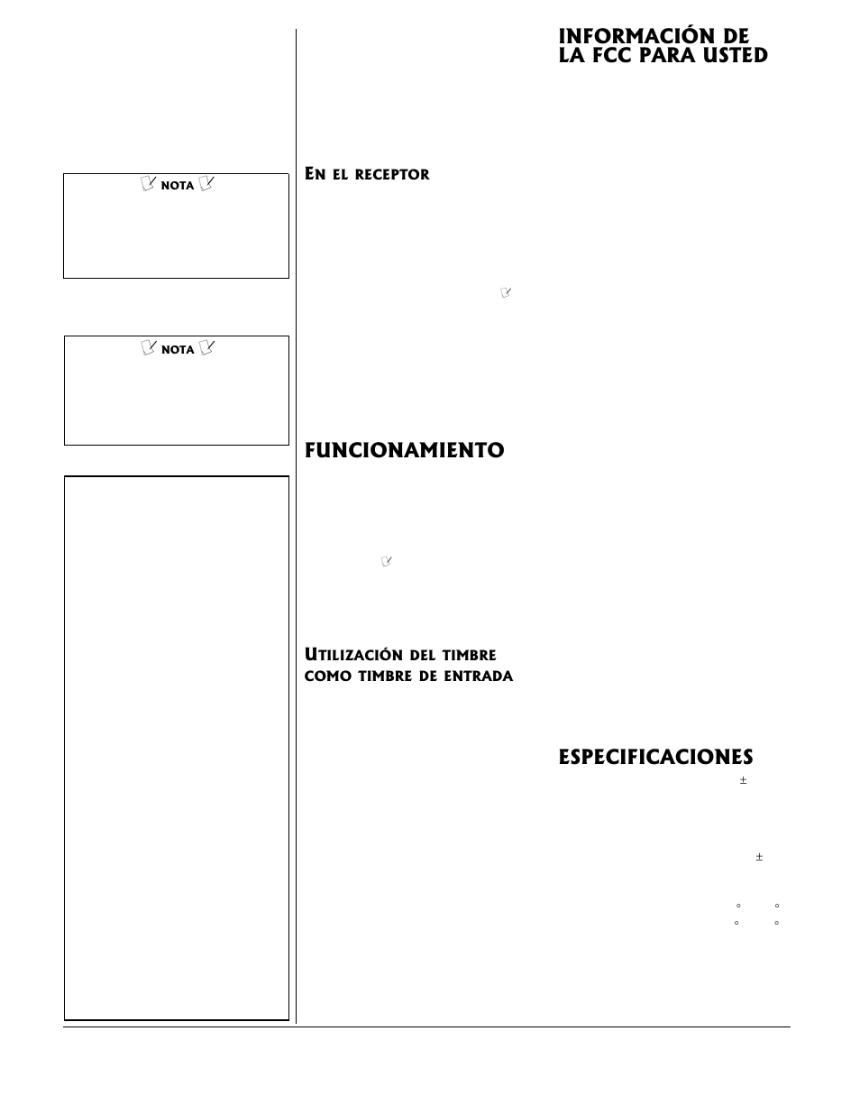 Funcionamiento, Información de la fcc para usted, Especificaciones | Radio Shack 61-2117 User Manual | Page 4 / 4