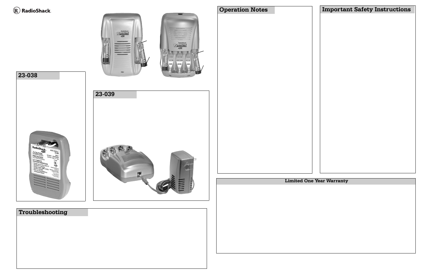 Radio Shack 23-039 User Manual | 1 page