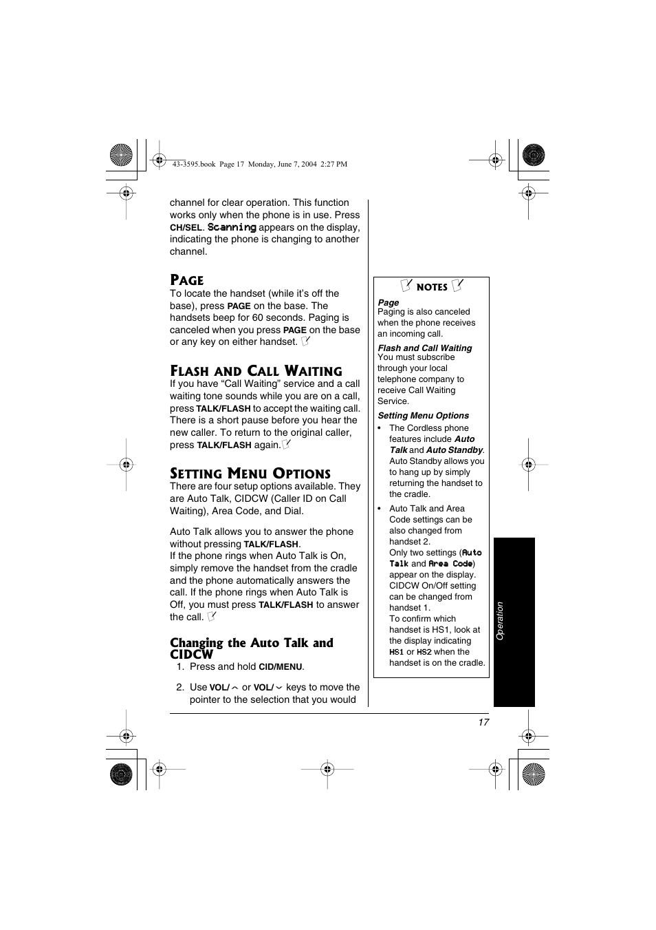 Changing the auto talk and cidcw | Radio Shack 43-3595 User Manual | Page 17 / 40