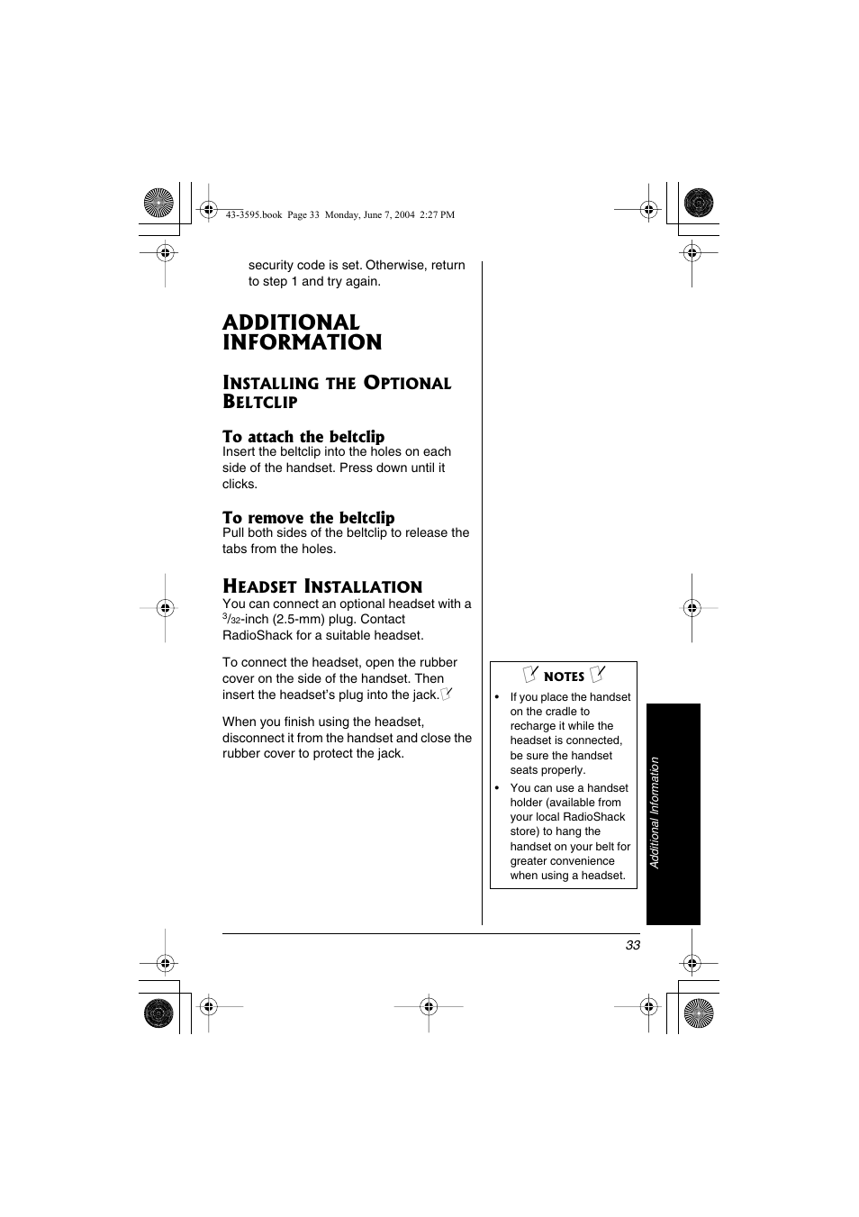 Additional information | Radio Shack 43-3595 User Manual | Page 33 / 40