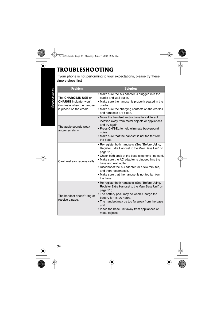 Troubleshooting | Radio Shack 43-3595 User Manual | Page 34 / 40