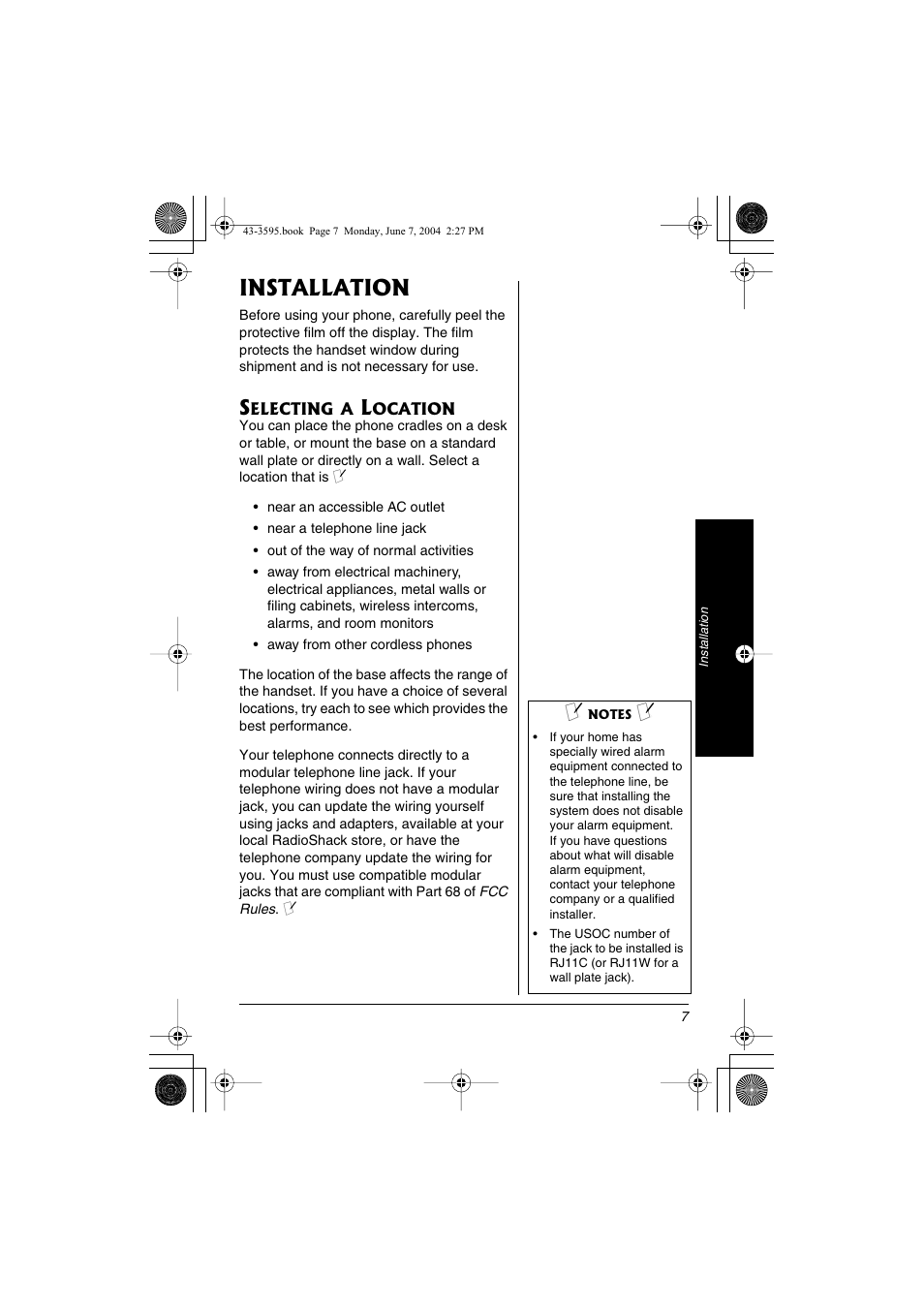 Installation | Radio Shack 43-3595 User Manual | Page 7 / 40