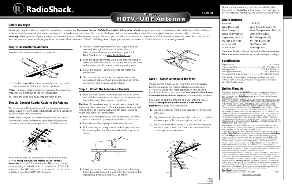 Radio Shack U-75R User Manual | 2 pages