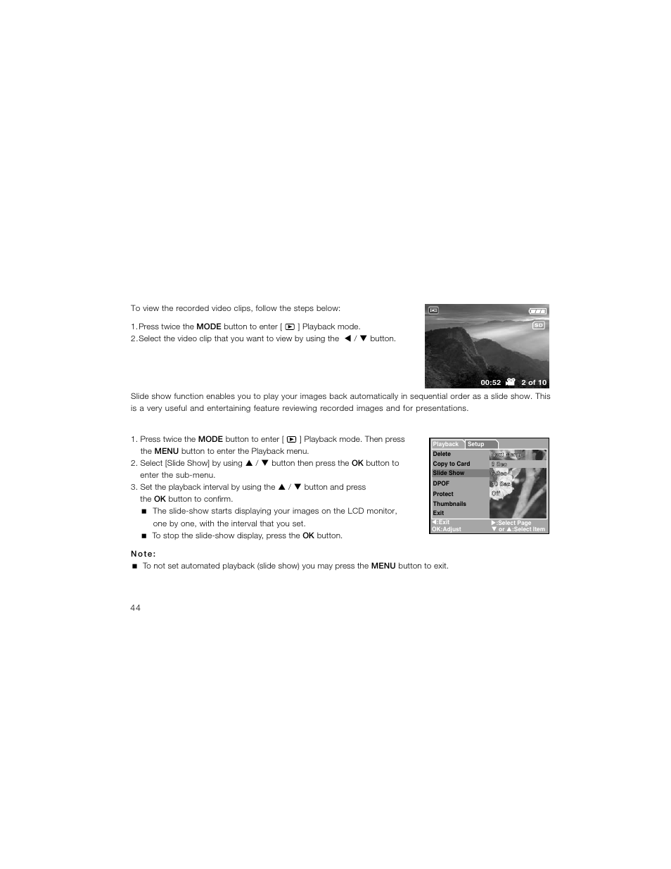 Viewing video clips, Automated playback (slide show) | Radio Shack OPTIMUS 16-3869 User Manual | Page 46 / 73