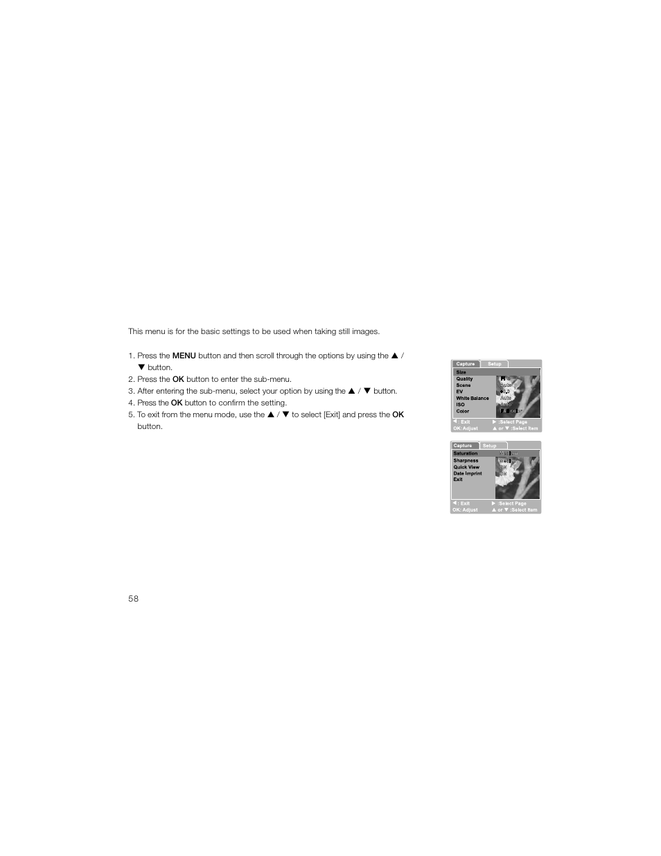 List of menu options, Capture menu | Radio Shack OPTIMUS 16-3869 User Manual | Page 60 / 73