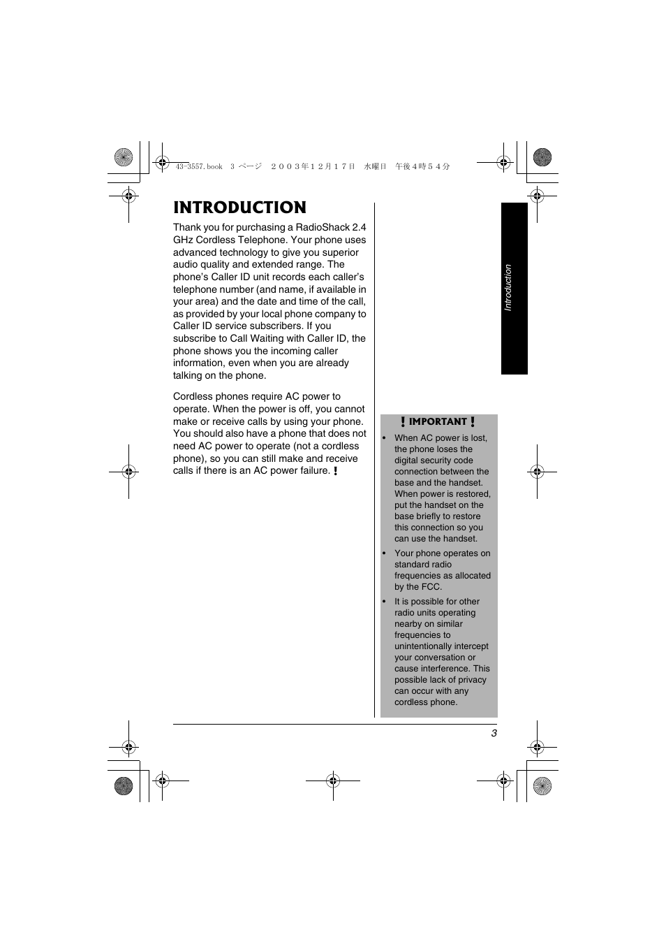 Introduction | Radio Shack 43-3557 User Manual | Page 3 / 36