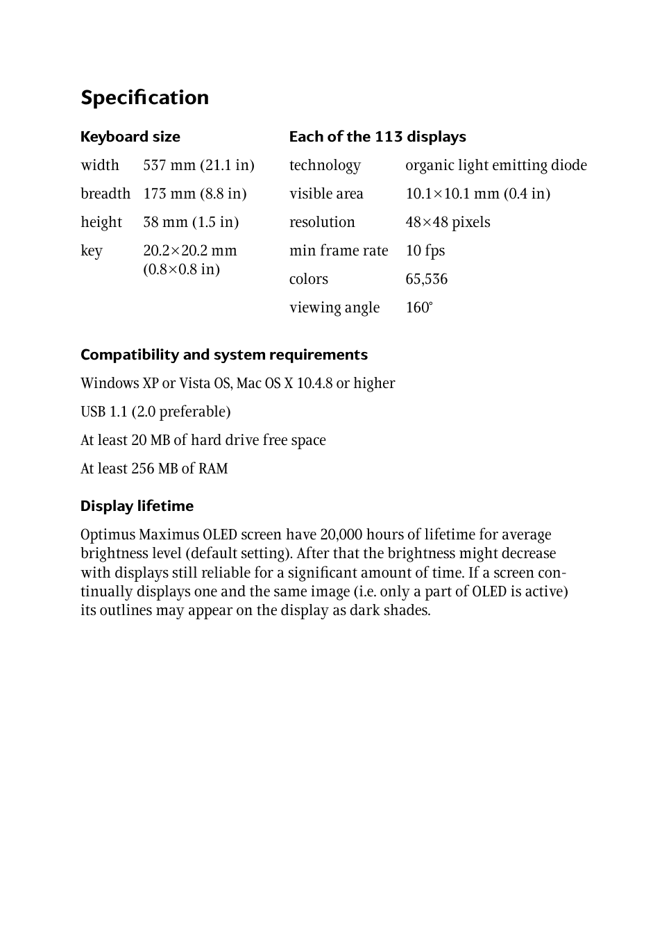 Specification | Radio Shack Maximus Keyboard User Manual | Page 3 / 10