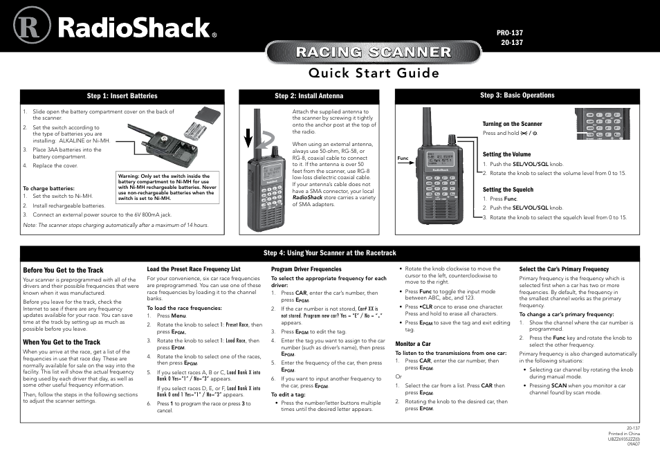 Radio Shack PRO-137 User Manual | 1 page