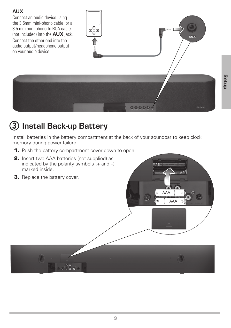 Install back-up battery | Radio Shack Auvio 40-294 User Manual | Page 9 / 16