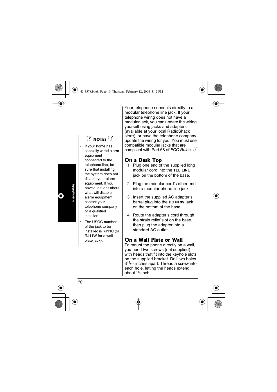 On a desk top, On a wall plate or wall | Radio Shack 43-3578 User Manual | Page 10 / 44