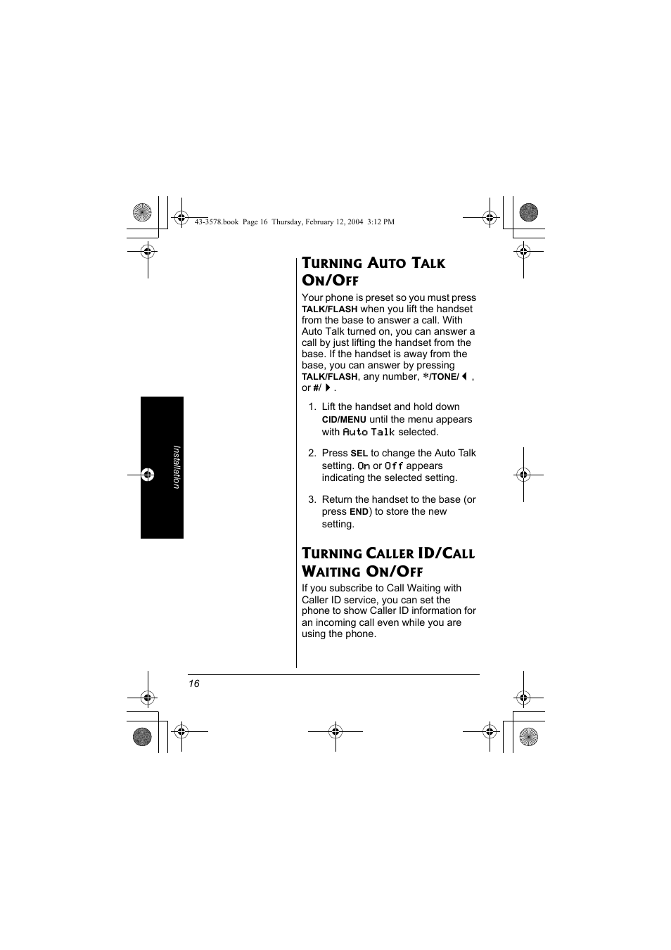 On/off, Id/c | Radio Shack 43-3578 User Manual | Page 16 / 44