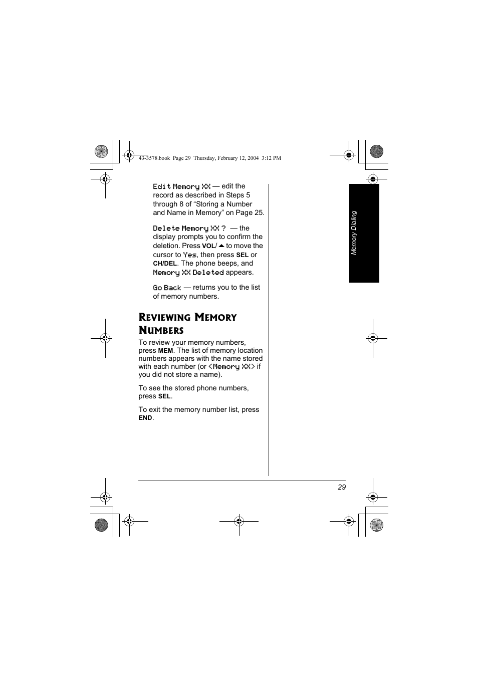 Reviewing memory numbers | Radio Shack 43-3578 User Manual | Page 29 / 44